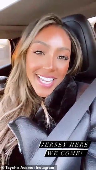 Parent encounter: Tayshia later took to Instagram Story from the passenger seat of their car, on her way to see his family in Jersey