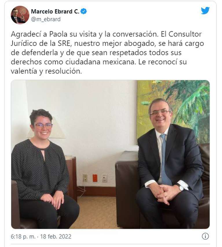 Paula met the Mexican foreign minister, who promised to help her.  (Photo: Twitter capture).