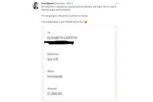 The chef said on Twitter that he gave the money to his employee, rather than giving it back to his client