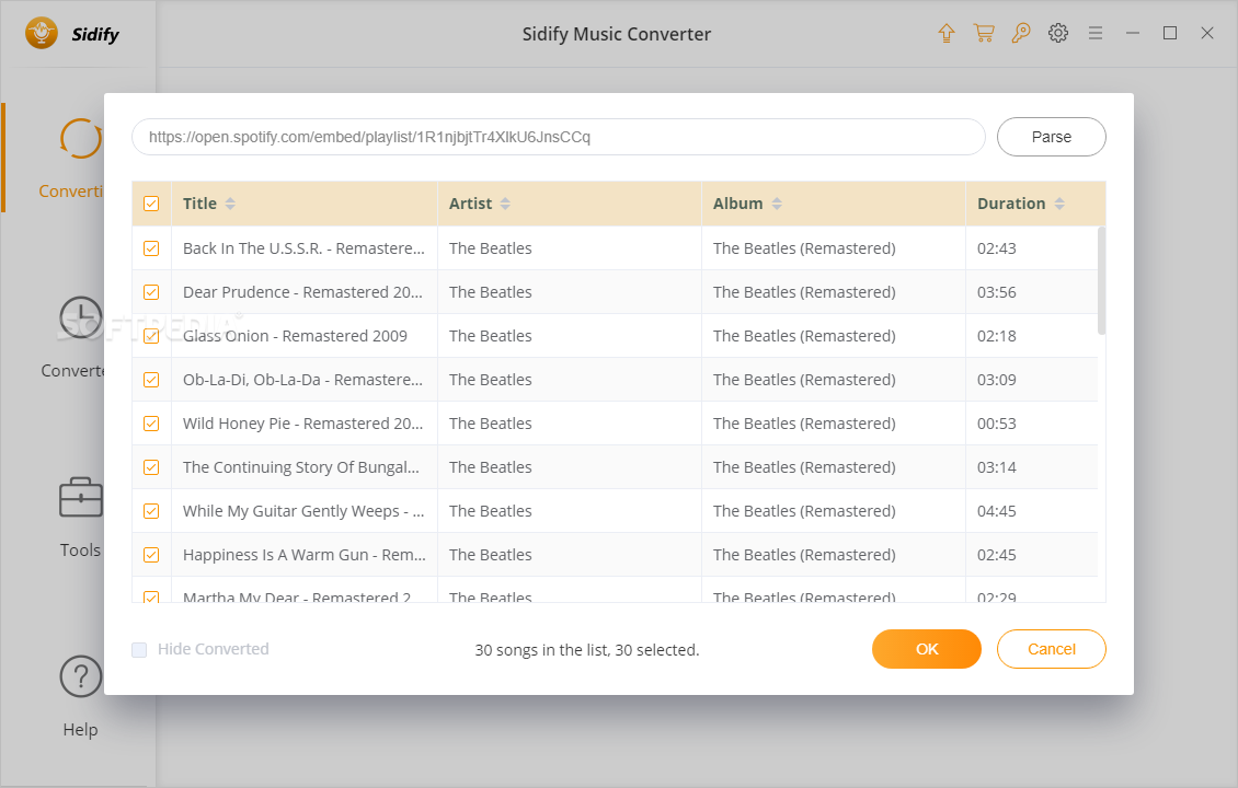 Songs to choose from in an album in Sidify Music Converter.  (Photo: Softpedia)