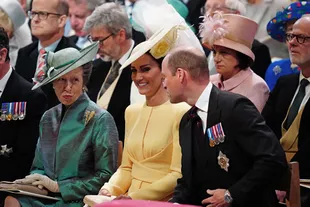 Britain's Princess Anne and Princess Royal (left), Kate and Duchess of Cambridge (center), and Prince William, Duke of Cambridge (right).  in the cathedral