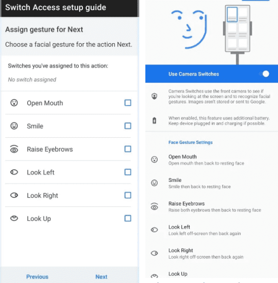 New Accessibility feature menu with Android facial expressions.  Image: a screenshot.