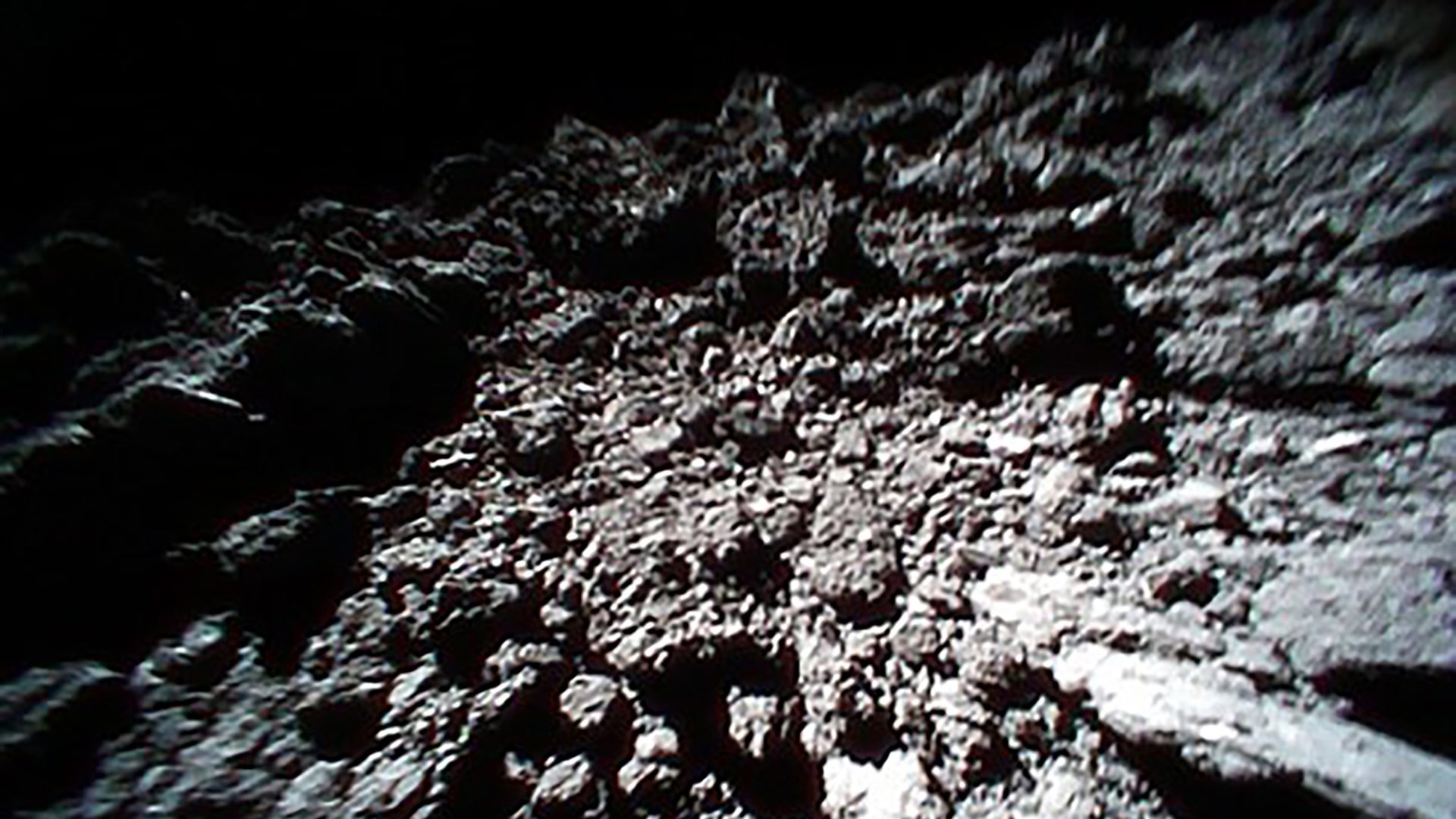 The image was taken by Rober-1B of the MINERVA-II1 spacecraft exploring the asteroid Ryugu.
