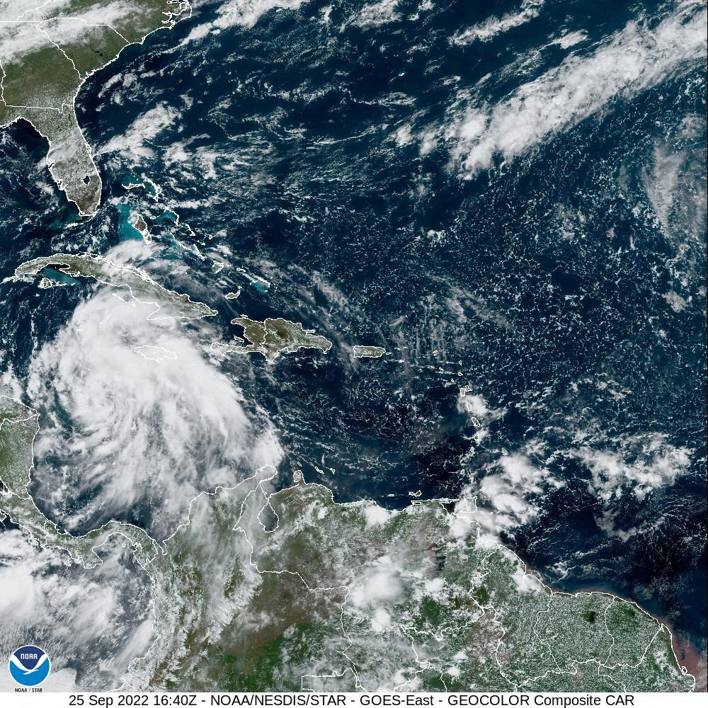 Tropical Storm Ian is seen near the coast of Cuba in this satellite image taken on September 25, 2022 (National Oceanic and Atmospheric Administration (NOAA) / Posted via REUTERS)