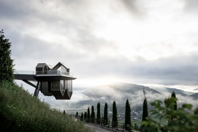 Gravity Challenge: A spa ‘upside down’ in the air of a hotel in Italy conveys a sense of dizziness and emptiness