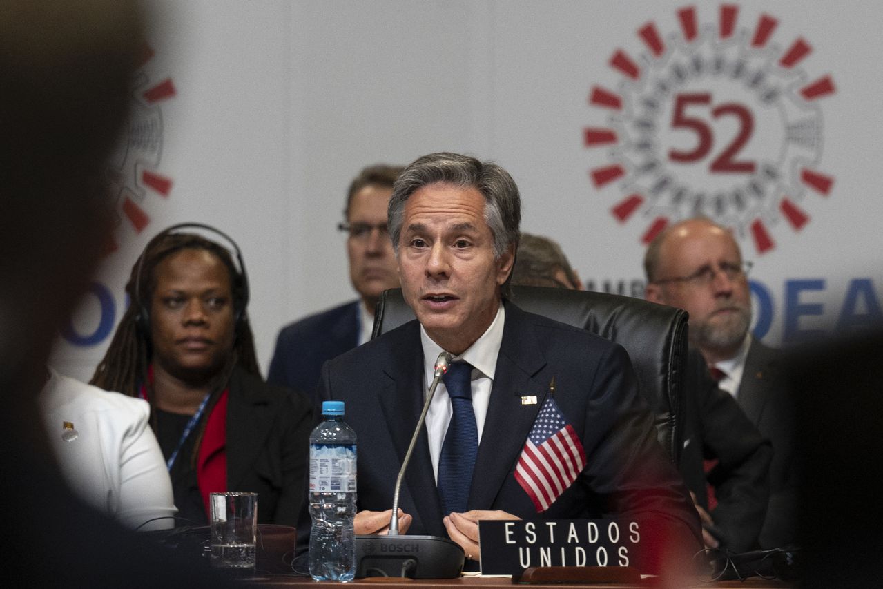 US Secretary of State Anthony Blinken speaks during the 52nd session of the General Assembly of the Organization of American States in Lima, October 6, 2022 (Photo by Cris BOURONCLE/POOL/AFP)